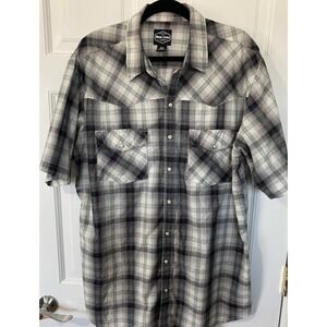 Work N Sport Mens Size X-Large Pearl Snap Front Shirt Gray Plaid Short Sleeve